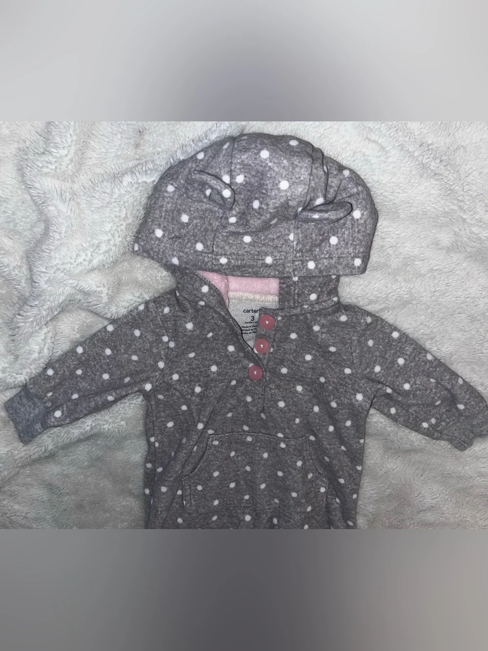 Carter’s Gray Polka Dot Hooded Baby Jumpsuit